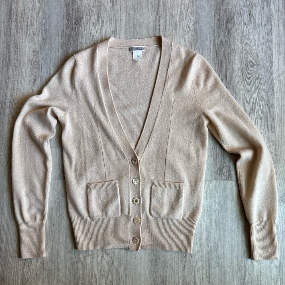 J.Crew Light Baby Pink Ballet Cashmere Button Down V-Neck Cardigan Sweater SM
